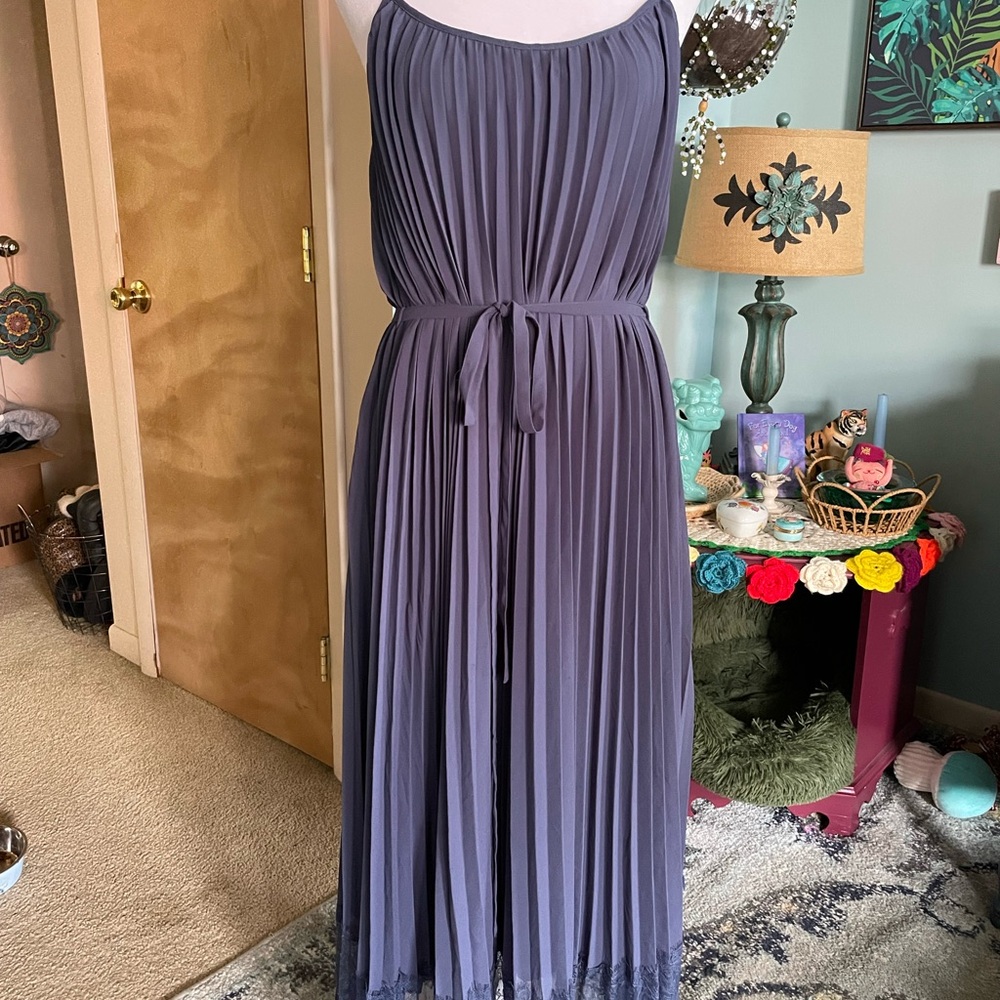 lovestitch blue  Pleated Maxi Dress with Self-Tie Waist
